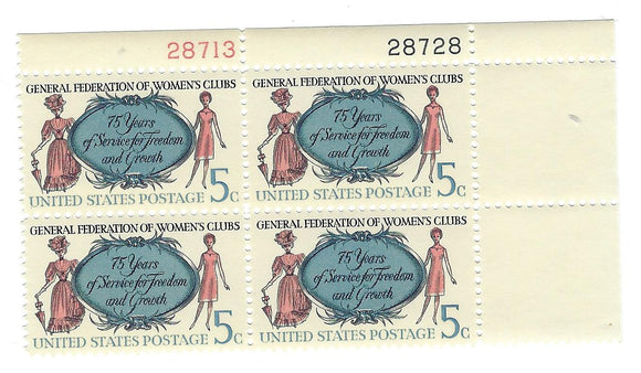 1966 General Federation Of Womens Clubs Plate Block Of 4 5c Postage Stamps - MNH, OG - Sc# 1316`- CX214
