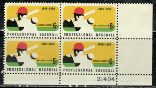 1969 Professional Baseball Plate Block Of 4 6c Postage Stamps - MNH, OG - Sc# 1381 - CX362