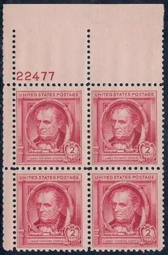 1940 James Fenimore Cooper Plate Block Of 4 2c Postage Stamps - Sc# 860 - MNH,OG