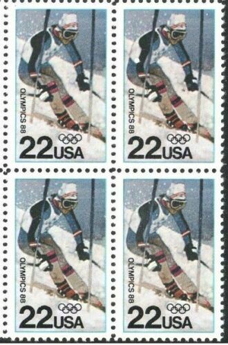 1988 Winter Olympics Calgary Skiing Block Of 4 22c Postage Stamps - MNH, OG Scott 2369 - CW451b