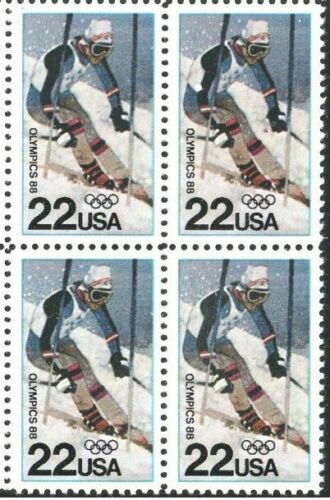 1988 Winter Olympics Calgary Skiing Block Of 4 22c Postage Stamps - MNH, OG - Sc 2369 - CW451b