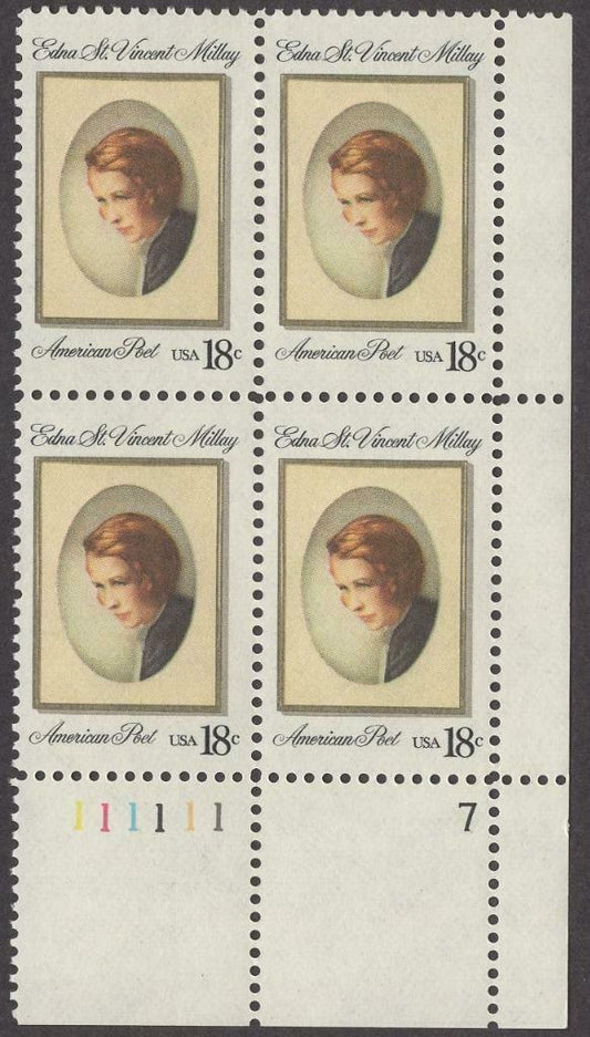 1981 Edna Millay, Poet Playwright Plate Block Of 4 18c Postage Stamps Scott 1926 - MNH - CW476a