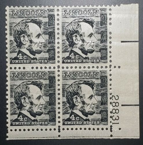 1965-78 -Abe Lincoln Plate Block Of 4 4c Postage Stamps - Scott 1282 - MNH, OG - CX491
