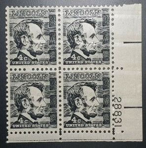 1965-78 -Abe Lincoln Plate Block Of 4 4c Postage Stamps - Sc# 1282 - MNH, OG - CX491