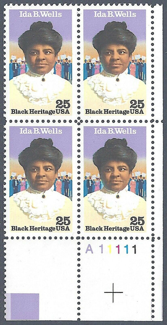1990 Ida Wells, Black Heritage Plate Block of 4 25c Postage Stamps Scott 2442 - MNH, OG - CX854