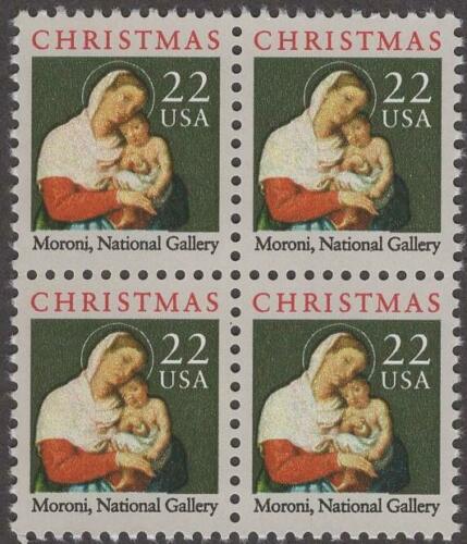 1987 Christmas Madonna Painting By Moroni Block Of 4 22c Postage Stamps -Scott 2367 - MNH, OG - CQ57a