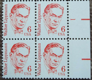 1985 Walter Lippmann Plate Block of 4 6c Postage Stamps - MNH, OG - Sc# 1849