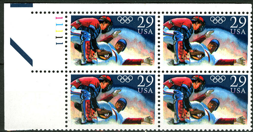 1992 USA Olympic Baseball Plate Block of 4 29c Postage Stamps - MNH, OG - Scott 2619 - BC31c