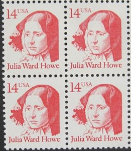 1987 Julia Ward Howe Women's Suffrage Block of 4 14c Postage Stamps - MNH, OG - Sc# 2176