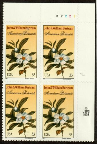 1999 John and William Bartram, Botanists Plate Block Of 4 33c Postage Stamps Scott 3314 - MNH - DM135