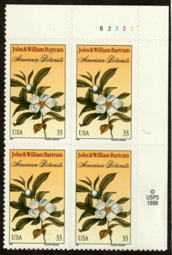 1999 John and William Bartram, Botanists Plate Block Of 4 33c Postage Stamps - Sc 3314 - MNH - DM135