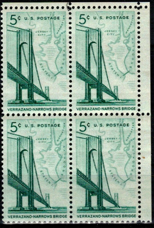 1964 Verrazano-Narrows Bridge, New York Block Of 4 5c Postage Stamps - MNH, OG - Scott 1258 - CT90a