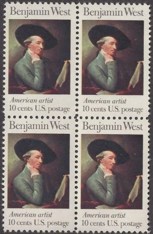 1975 Benjamin West American Artist Block of 4 10c Postage Stamps - MNH, OG - Scott 1553