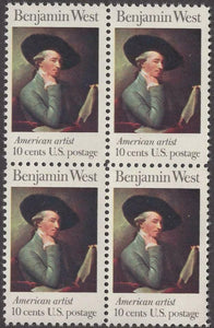 1975 Benjamin West American Artist Block of 4 10c Postage Stamps - MNH, OG - Sc# 1553