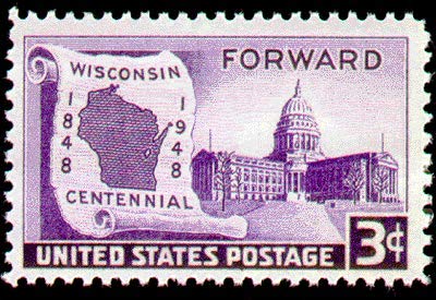 1948  Wisconsin Centennial Single 3c Postage Stamp  -  Scott957-  MNH,OG