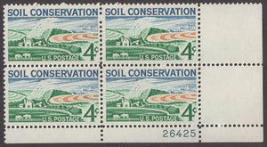 1959 Soil Conservation Plate Block of 4 4c Postage Stamps - Sc# - 1133 - MNH, OG - CX685