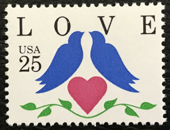 1990 Love Birds Single 25c Postage Stamp - Sc# 2440 - MNH - CX809a