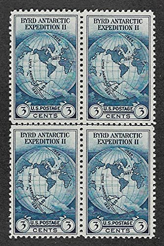 1935 Byrd Antarctic Expedition Block of 4 3c Postage Stamps  - Sc# 753 - MNH,OG
