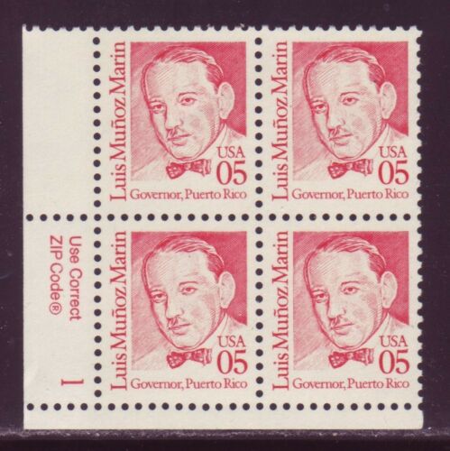 1990 Luis Munoz Marin Puerto Rico Governor Plate Block of 4 5c Postage Stamps - MNH, OG - Scott 2173