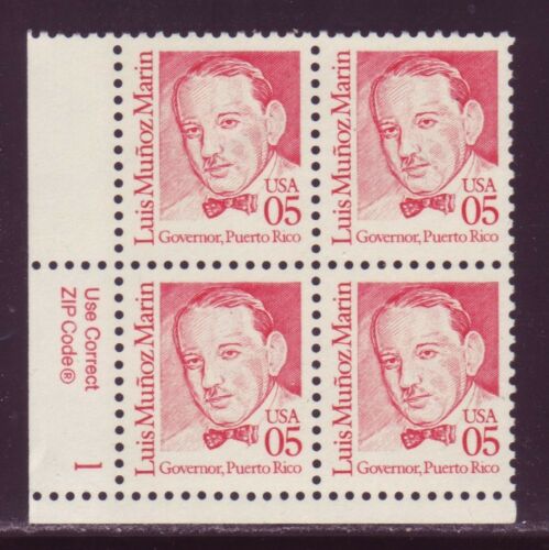 1990 Luis Munoz Marin Puerto Rico Governor Plate Block of 4 5c Postage Stamps - MNH, OG - Sc# 2173