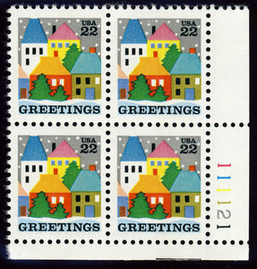 1986 Christmas Village Plate Block of 4 22c Postage Stamps - MNH, OG - Sc# 2245