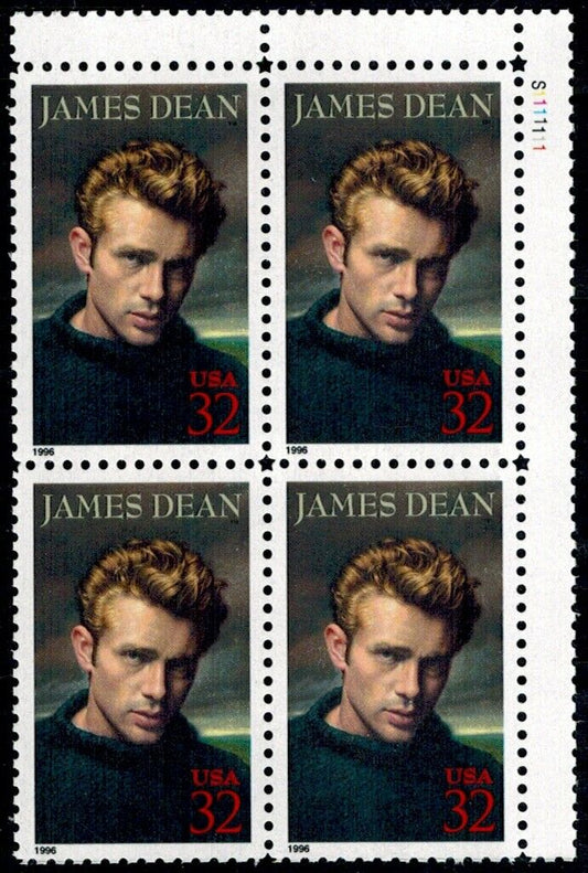 1996 James Dean Plate Block Of 4 32c Postage Stamps Scott 3082 - MNH, OG - CW286