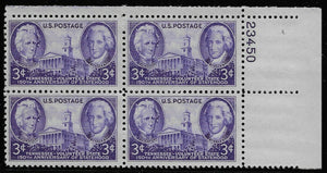 1946 Tennessee Statehood Plate Block of 4 3c Postage Stamps - MNH, OG - Sc# 941