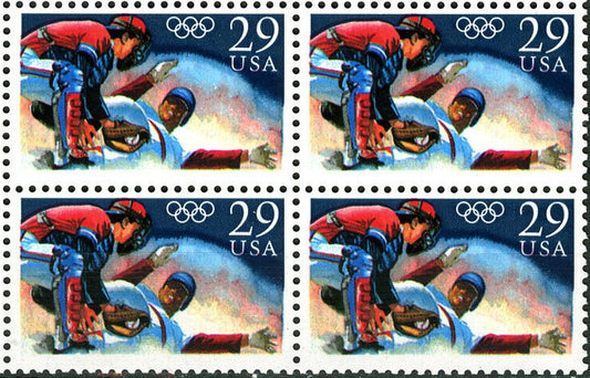 1992 USA Olympic Baseball Block of 4 29c Postage Stamps - MNH, OG - Scott 2619 - BC31d