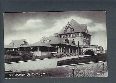 VEGAS - Early 1900s Springfield, MA Mass - Union Station Postcard - FE458