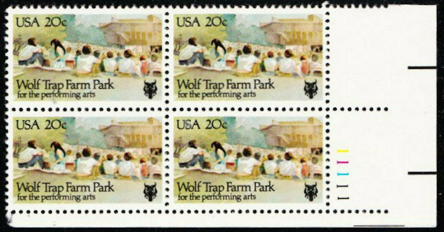 1982 Wolf Trap Farm Park For Arts Plate Block of 4 20c Postage Stamps - MNH, OG - Scott 2018