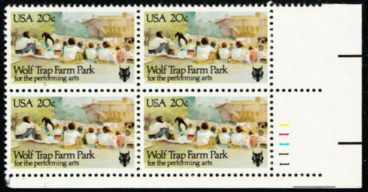 1982 Wolf Trap Farm Park For Arts Plate Block of 4 20c Postage Stamps - MNH, OG - Scott 2018
