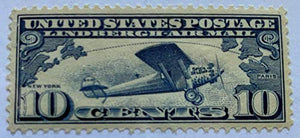 US Air Mail Lindberghs Plane Single 10c Postage Stamp _ Sc# C10 -  MNH,OG