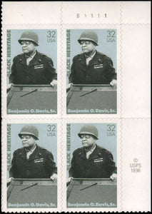 1997 - Benjamin Davis Plate Block Of 4 32c Postage Stamps - Sc# - 3121 - MNH, OG - CX846