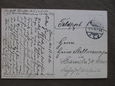 1916 WW1 Germany Soldier's Field Post (Feldpost) Stampless Postcard -Bonn (WW1)