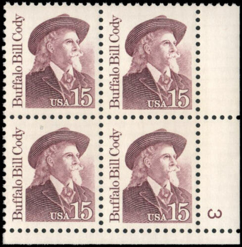 1988 Buffalo Bill Cody Plate Block of 4 15c Postage Stamps - MNH, OG - Sc# 2177