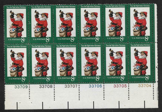 1972 Santa Plate Block Of 12 8c Postage Stamps Scott 1472 - MNH - CW425b