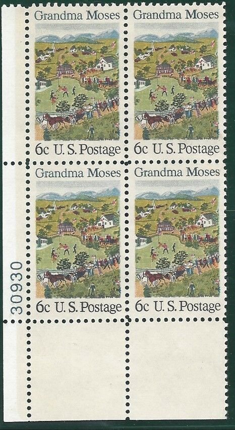 1969 Grandma Moses Plate Block Of 4 6c Postage Stamps - MNH, OG - Sc# 1370 - CX355