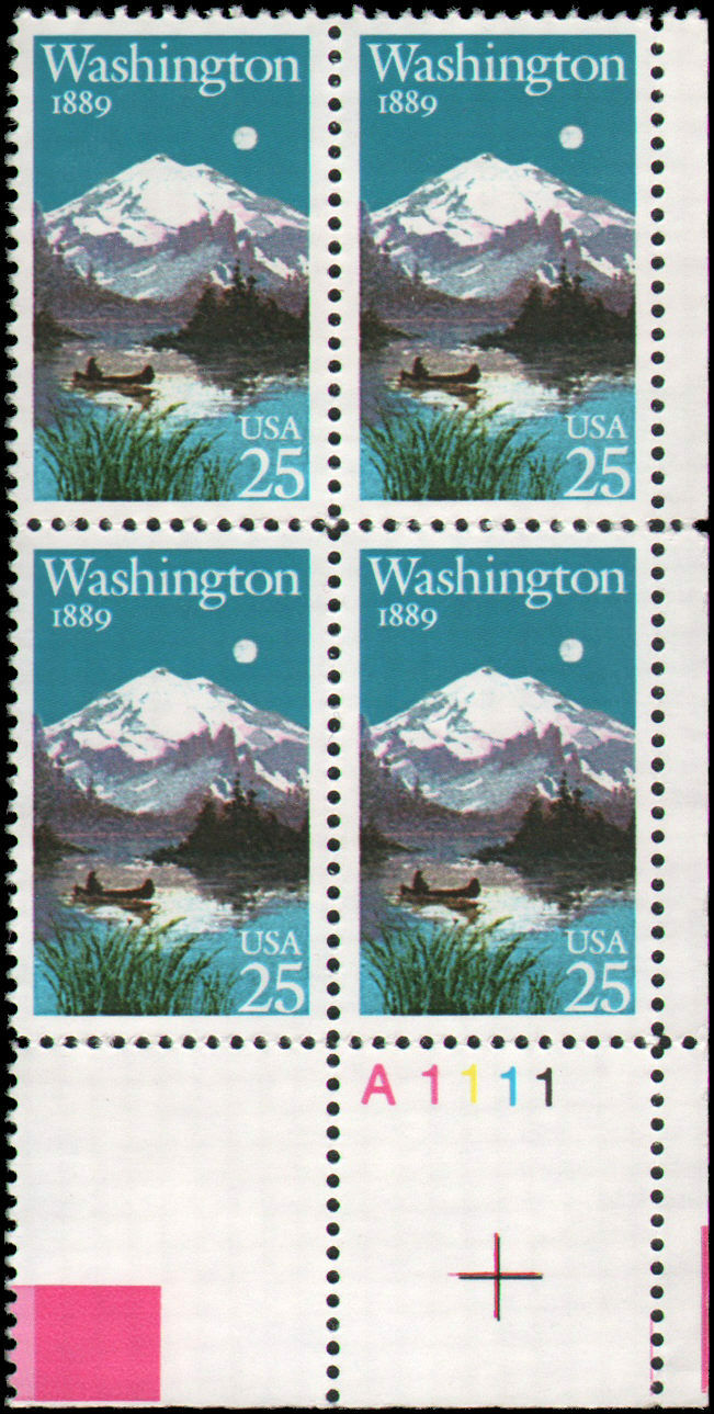 1989 Washington Statehood Plate Block of 4 25c Postage Stamps - MNH, OG - Scott 2404