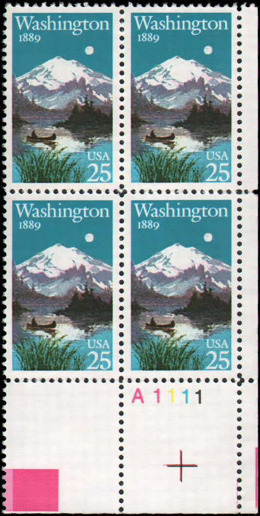 1989 Washington Statehood Plate Block of 4 25c Postage Stamps - MNH, OG - Scott 2404