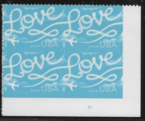 2017 Love - Airplane & Skywriting Plate Block of 4 Forever Postage Stamps - MNH, OG - Scott 5155