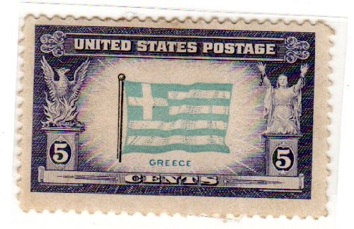 1943 Flag of Greece Single 5c Postage Stamps  - Sc#916 - MNH,OG