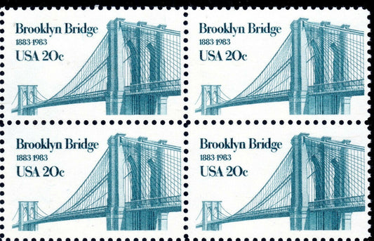 1983 Brooklyn Bridge Block Of 4 20c Postage Stamps - Scott 2041 - MNH, OG - CW249a