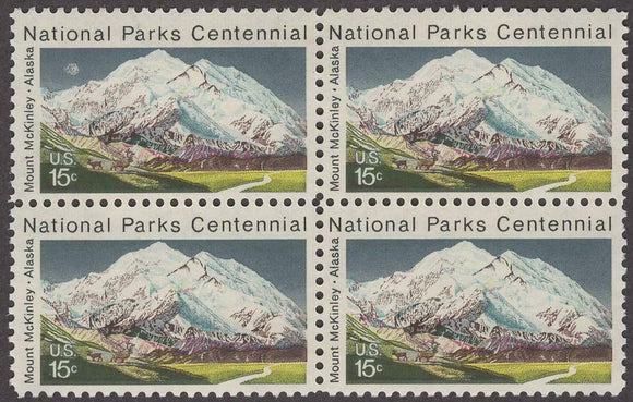 1972 National Parks Centennial Block of 4 15c Postage Stamps - MNH, OG - Sc# 1454 - BC45