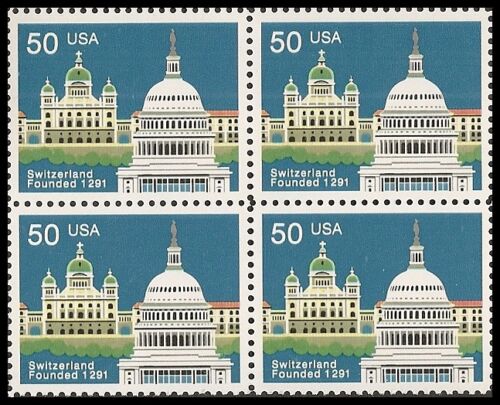 1991 Switzerland 700th Anniversary Block Of 4 50c Postage Stamps - Sc# 2532 - MNH - CW409c