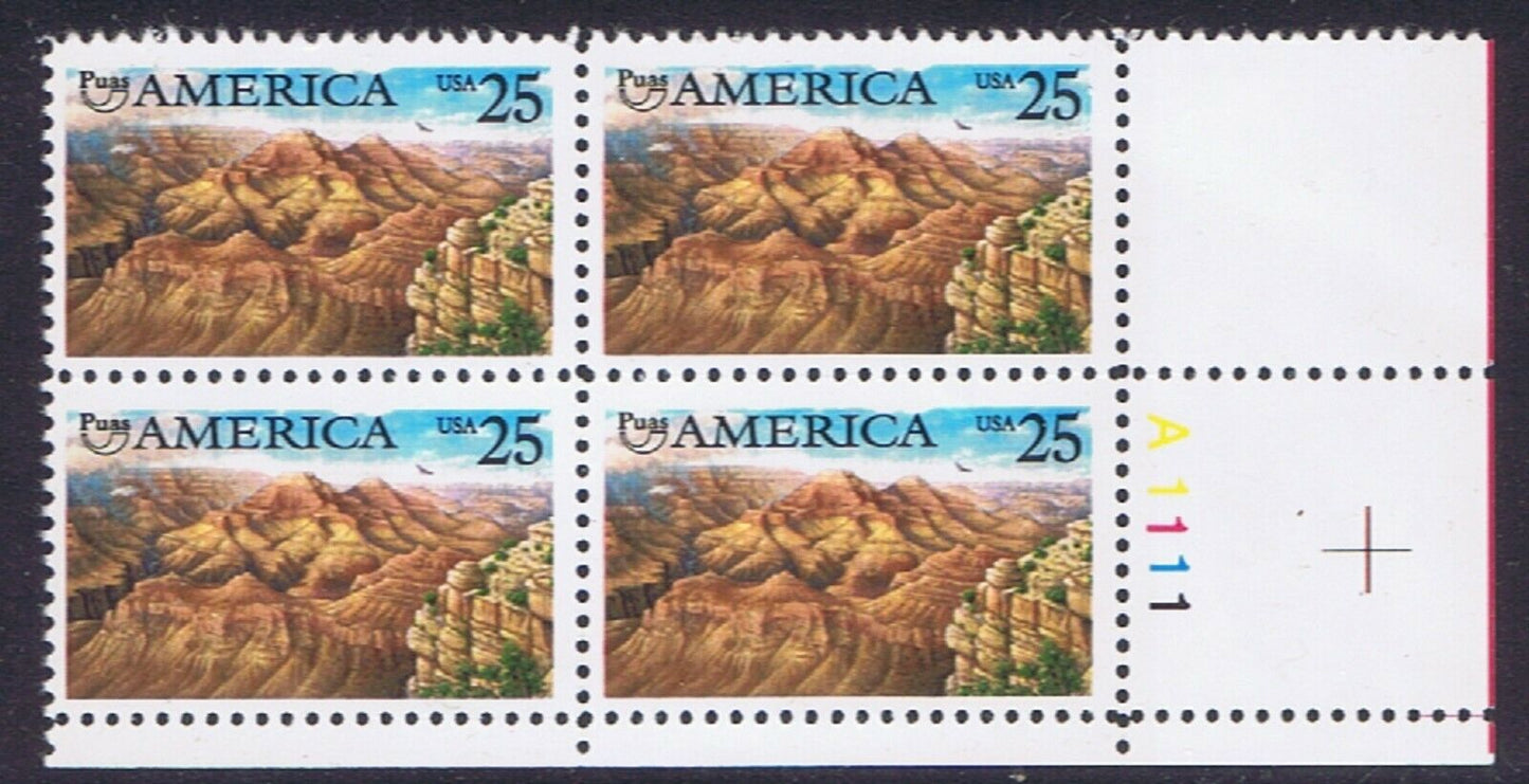 1990 Puas Grand Canyon Pre-Columbian America Plate Block Of 4 25c Postage Stamps Scott 2512 - MNH - CW437a
