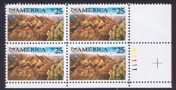 1990 Puas Grand Canyon Pre-Columbian America Plate Block Of 4 25c Postage Stamps - Sc 2512 - MNH - CW437a