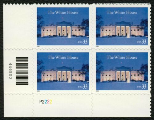 2000 The White House Plate Block of 4 33cPostage Stamps - Scott 3445 - MNH - CX813