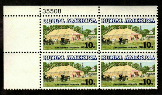 1974 Rural American Chautauqua Plate Block of 4 10c Postage Stamps - Scott - 1505 - MNH, OG - CX684