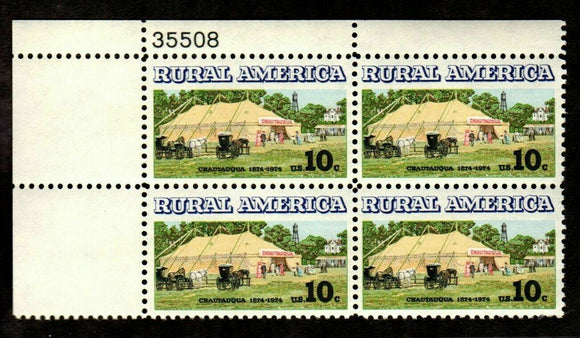 1974 Rural American Chautauqua Plate Block of 4 10c Postage Stamps - Sc# - 1505 - MNH, OG - CX684