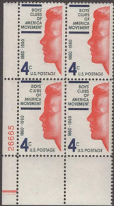 1960 Boys Clubs Of American Plate Block Of 4 4c Postage Stamps - Sc# 1163 - MNH, OG - CX589